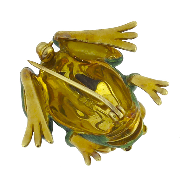 18k yellow gold enamel diamond frog pin 1