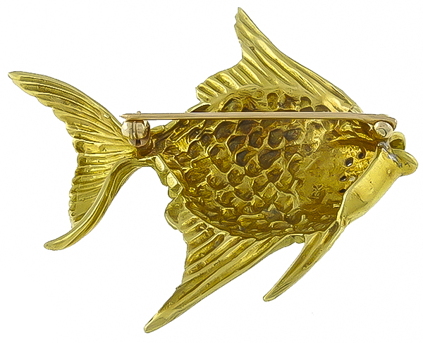 Vintage Emerald Diamond Gold Angel Fish Pin Photo 1