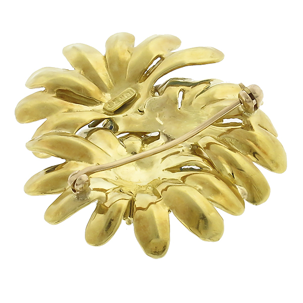 18k yellow gold enamel diamond flower pin 1