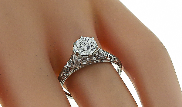 Vintage GIA Certified 0.91ct Diamond Platinum Engagement Ring Photo 1
