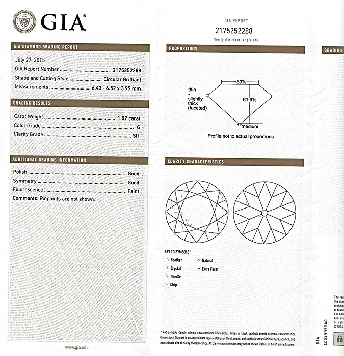 Vintage GIA Certified 1.07ct Diamond Engagement Ring