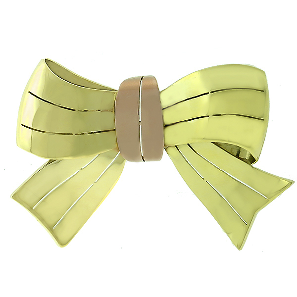 14k pink and green gold bow pin 1
