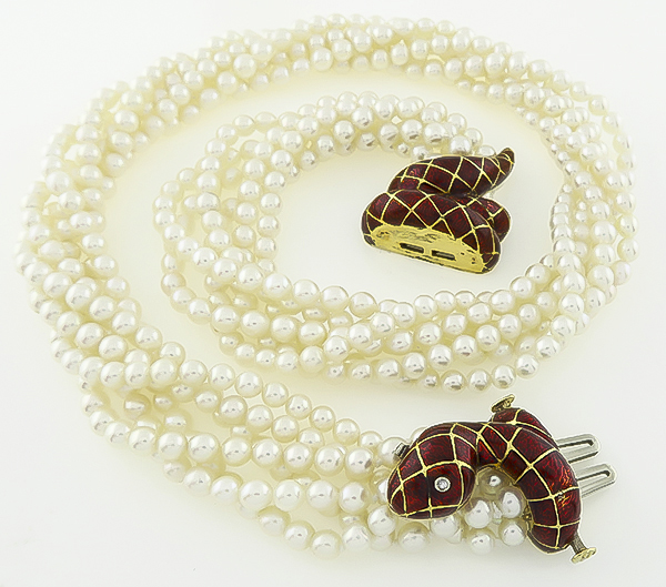 Vintage Pearl Enamel Snake Necklace Photo 1