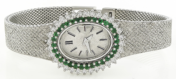 Vintage Quartz 1.00ct Diamond 0.60ct Emerald Watch Photo 1