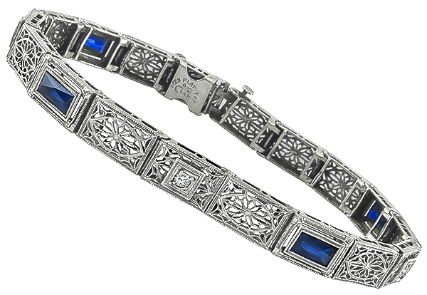 Vintage Sapphire Diamond Filigree Bracelet Photo 1