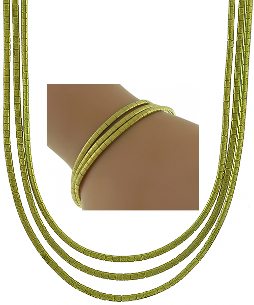 Vintage Three Strand Gold Necklace and Bracelet Set Photo 1