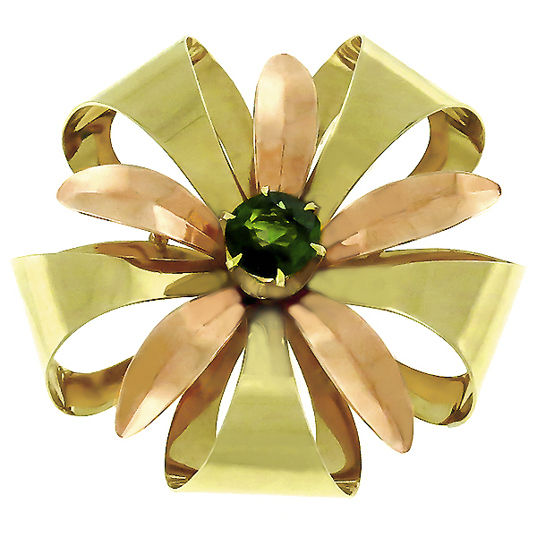 Tiffany & Co Green Tourmaline Gold Floral Pin