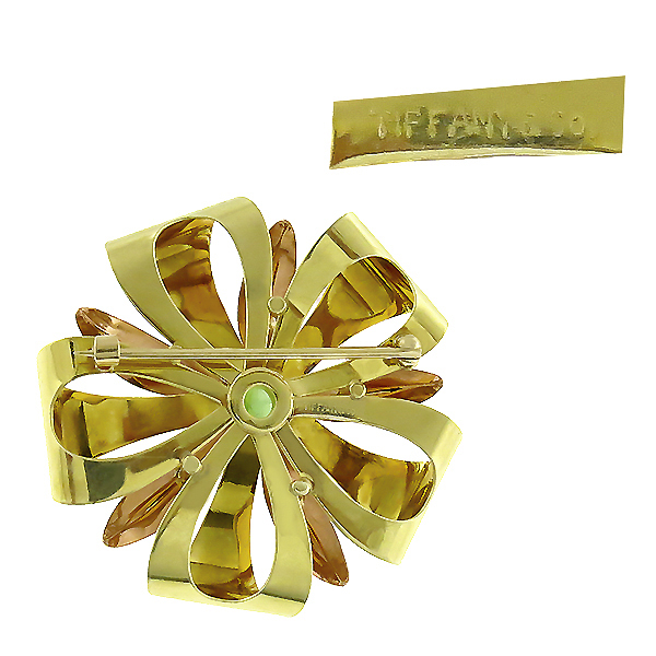 Tiffany & Co Green Tourmaline Gold Floral Pin