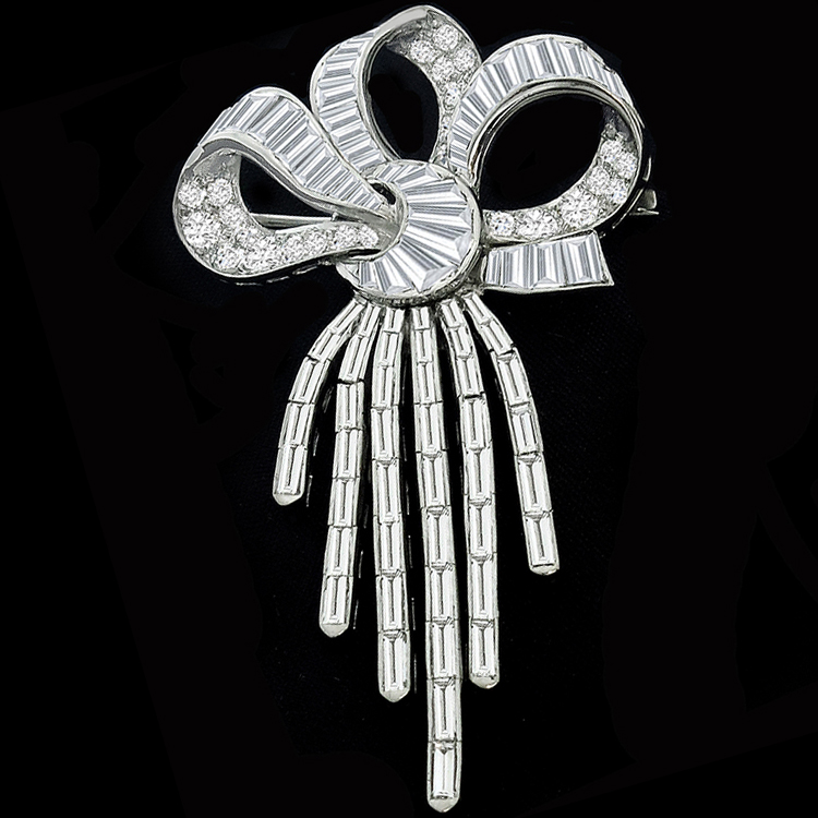 6.00ct Diamond Platinum Bow Pin/ Pendant