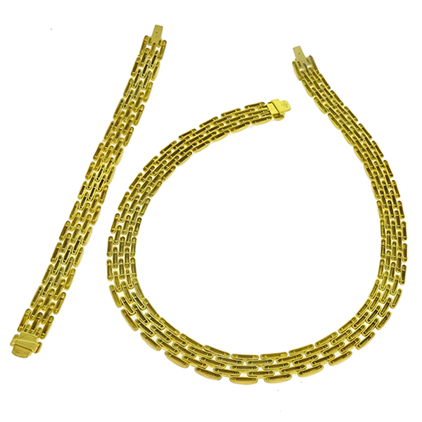 Estate Cougar Panther Style 18k Yellow Gold Chain Necklace & Bracelet Set