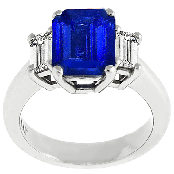 3.28ct Ceylon Sapphire 0.50ct Diamond Platinum Ring