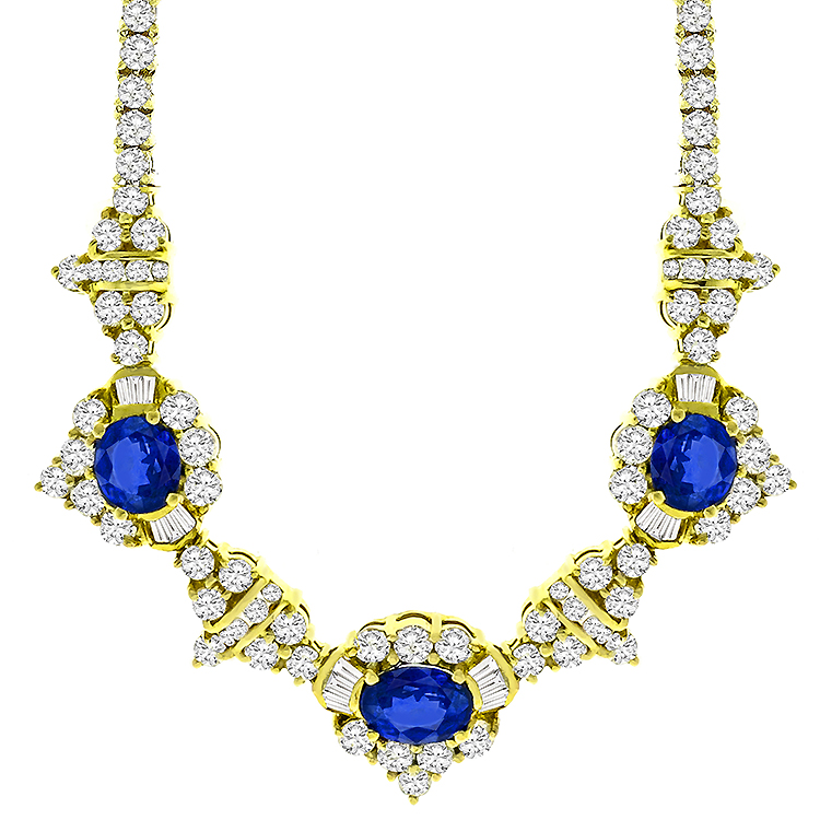 4.09ct Sapphire 4.40ct Diamond Gold Necklace