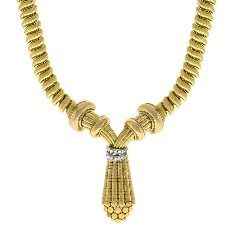 Retro 1940s Diamond Gold Chain Necklace