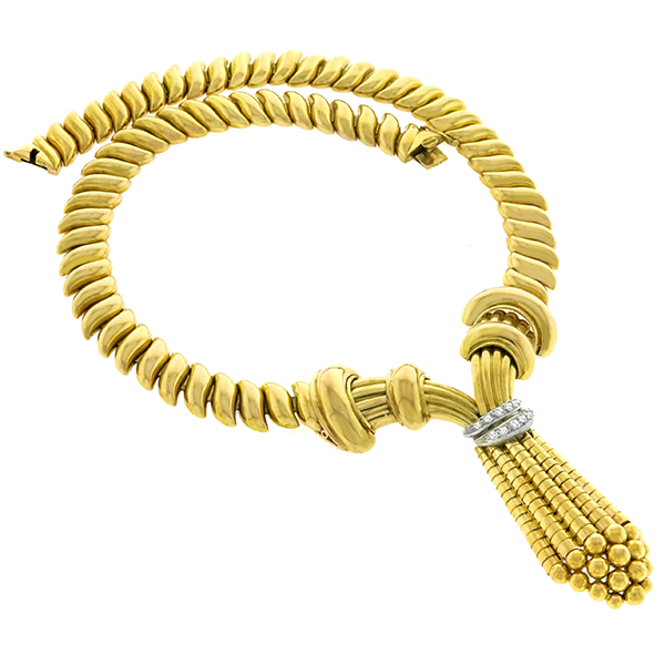 Retro 1940s Diamond Gold Chain Necklace