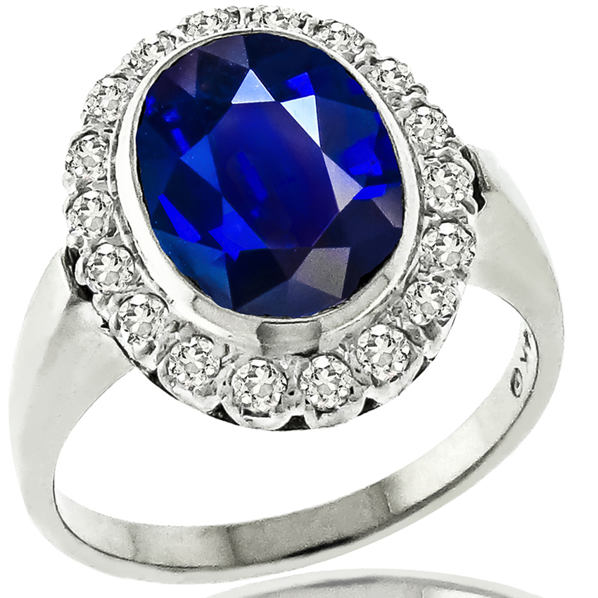 1930s 5.55ct Sapphire 0.72ct Diamond Gold Ring