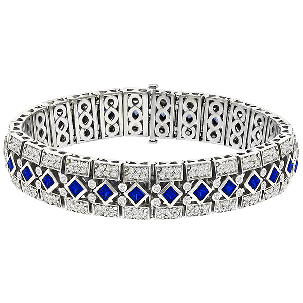 5.20ct Sapphire 6.00ct Diamond Gold Bracelet