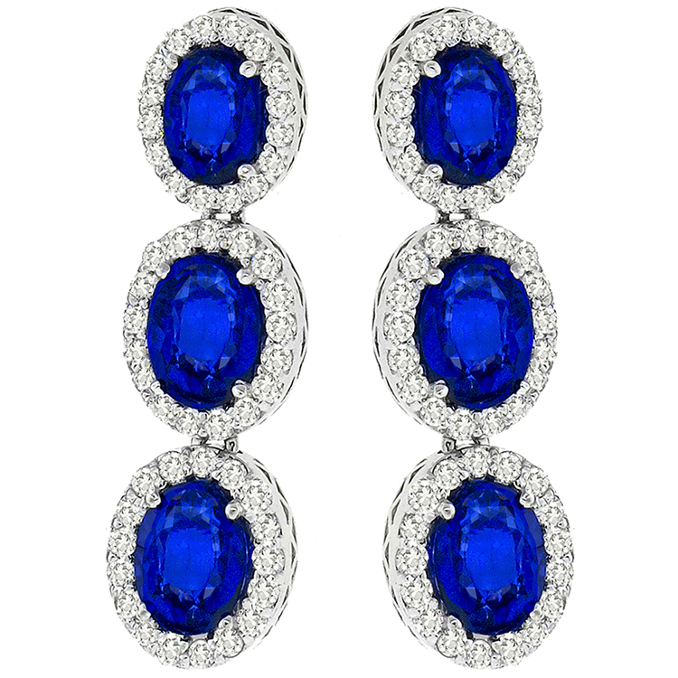 7.75ct Ceylon Sapphire 1.75ct Diamond Chandelier Earrings 