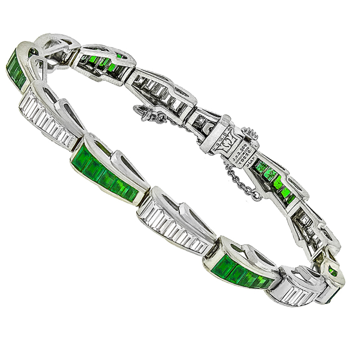 J.E. Caldwell 3.50ct Diamond 3.00ct Emerald Bracelet 