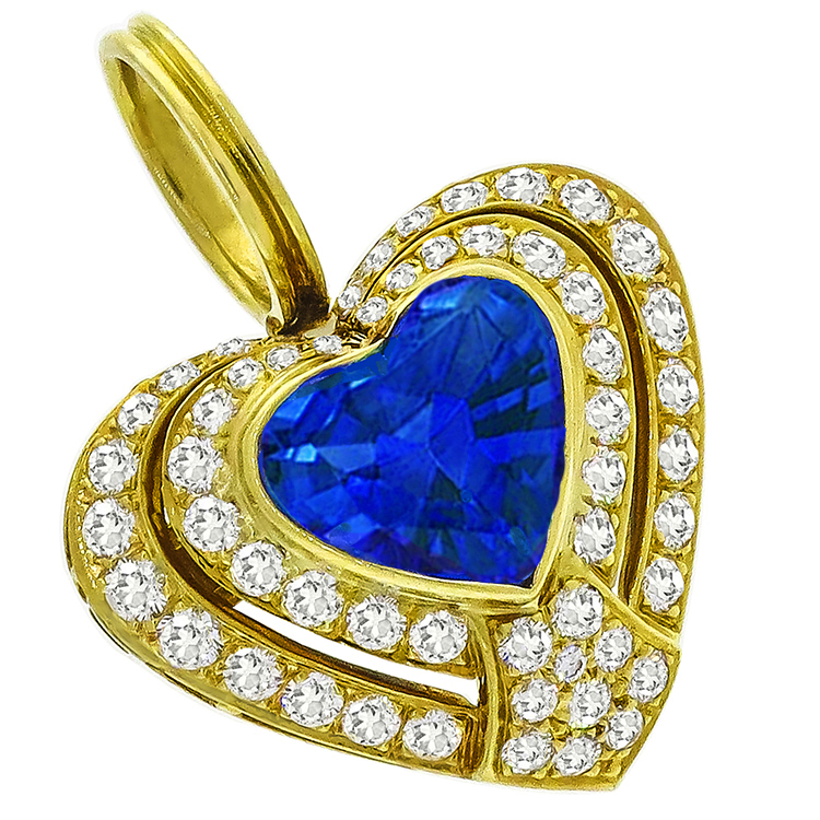 GIA 6.55ct Ceylon Sapphire 3.25ct Diamond Heart Pin/Pendant 