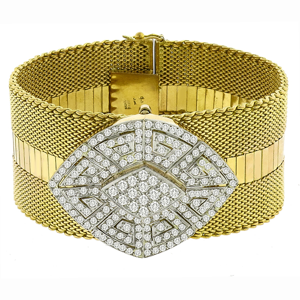 Retro 1940s 6.00ct Diamond Gold Weave Bracelet  | Israel Rose