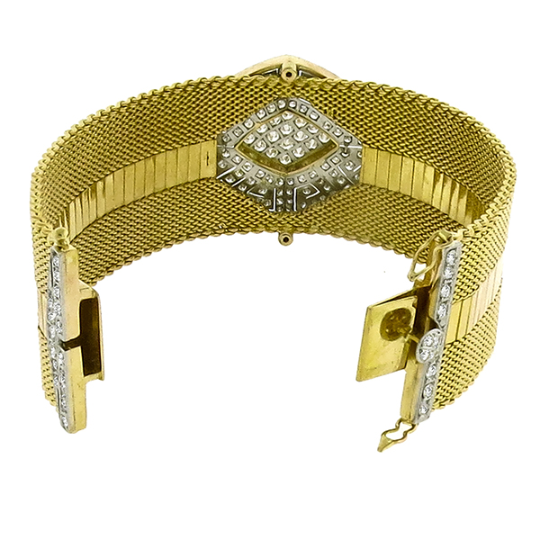 Retro 1940s 6.00ct Diamond Gold Weave Bracelet  | Israel Rose