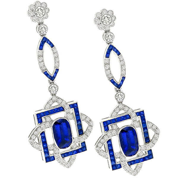 4.16ct Sapphire 1.76ct Diamond Chandelier Earrings  | Israel Rose