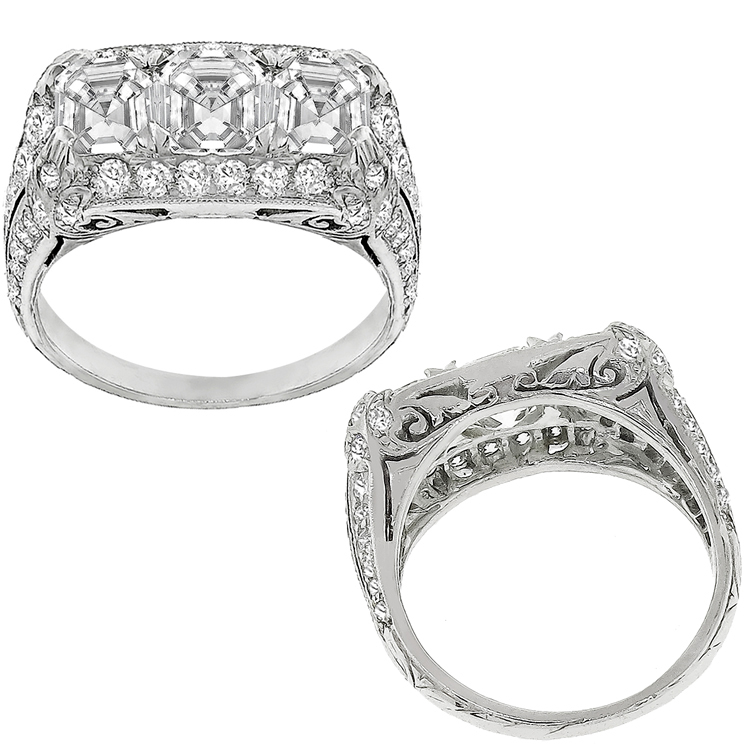 Art Deco GIA 0.66ct, 0.80ct, 0.65ct Diamond Ring 