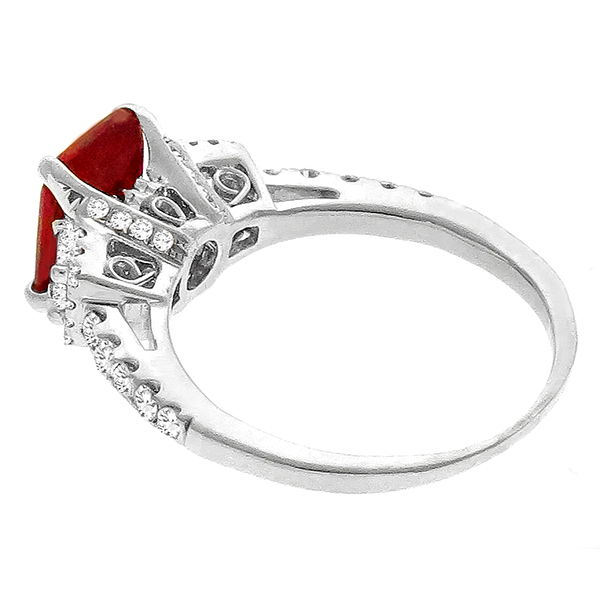 Estate 2.04ct Emerald Cut Burmese Ruby 0.75ct Trapezoid And Round Cut Diamond 18k White Gold  Engagement Ring