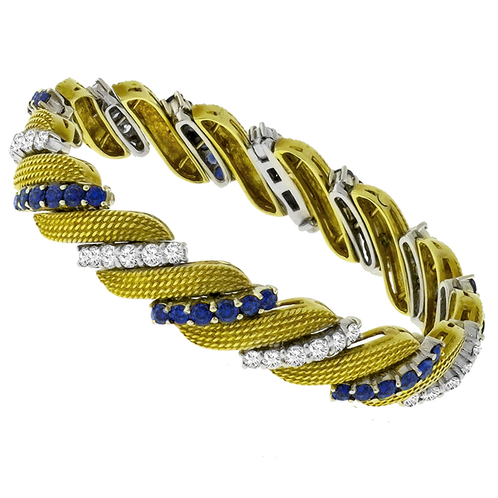 5.00ct Sapphire 4.00ct Diamond Gold Bracelet 