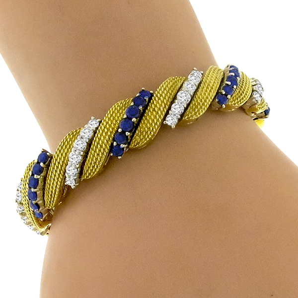 5.00ct Sapphire 4.00ct Diamond Gold Bracelet 