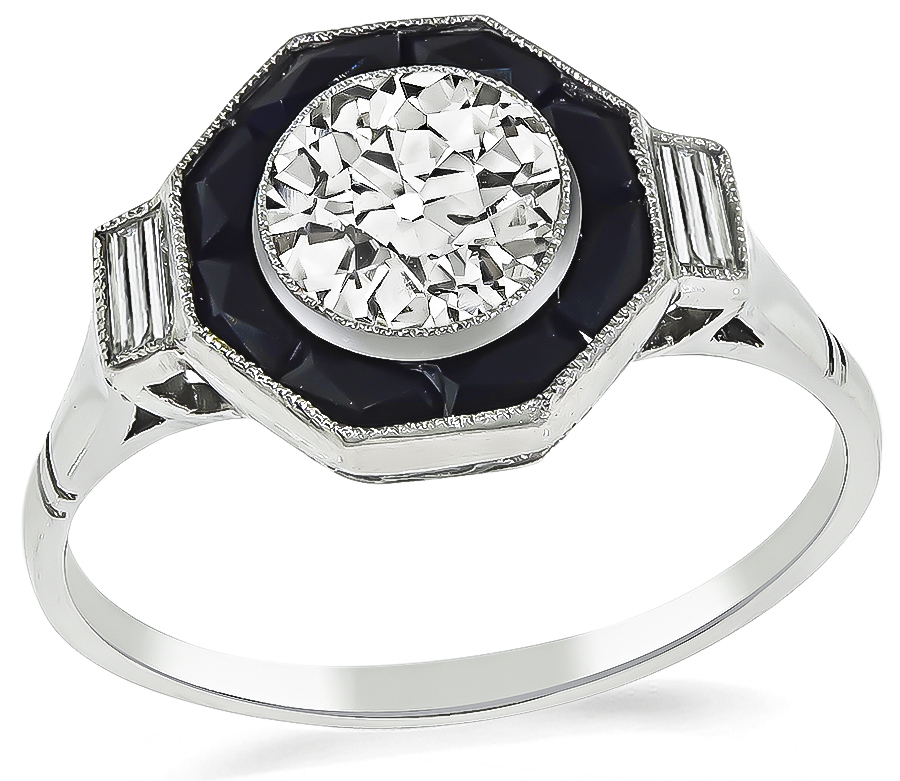 Art Deco 0.80ct Diamond Onyx Engagement Ring