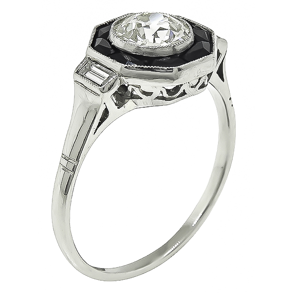 Art Deco 0.80ct Diamond Onyx Engagement Ring