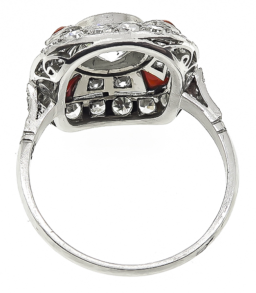 Art Deco 1.25ct Diamond Coral Engagement Ring