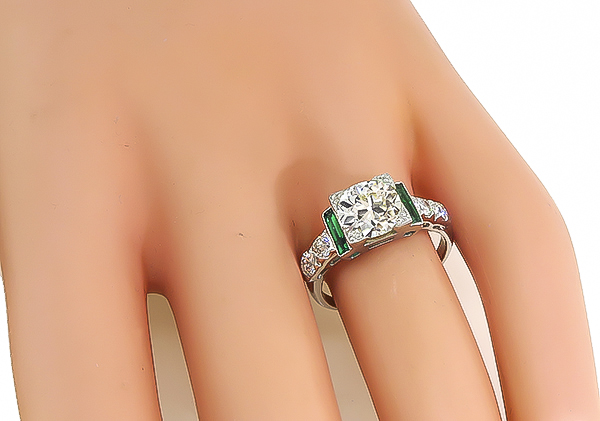 Art Deco 1.76ct Diamond Emerald Engagement Ring
