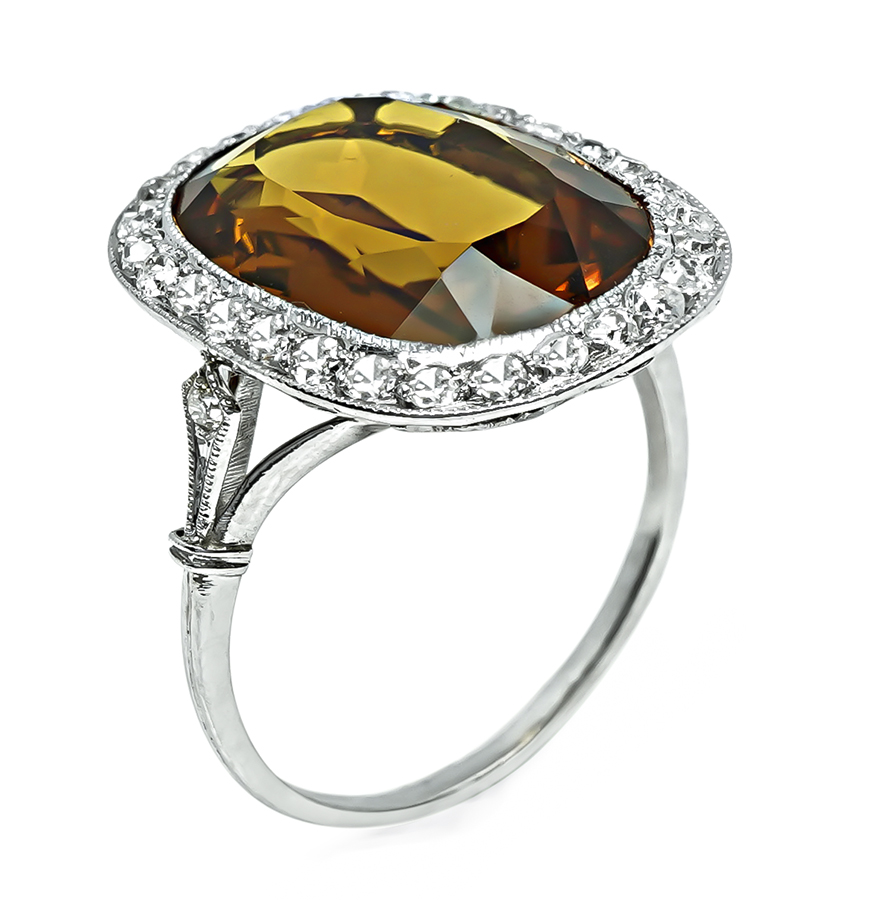 Art Deco 15.00ct Citrine 1.00ct Diamond Ring