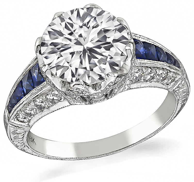 Art Deco 3.04ct Diamond Sapphire Engagement Ring