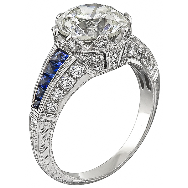 Art Deco 3.04ct Diamond Sapphire Engagement Ring