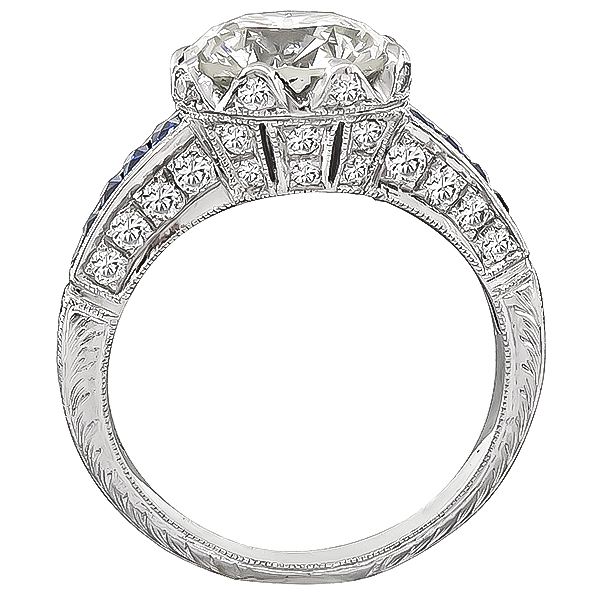 Art Deco 3.04ct Diamond Sapphire Engagement Ring