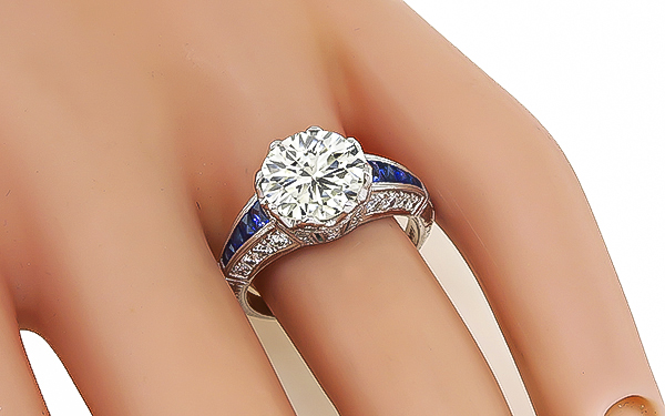 Art Deco 3.04ct Diamond Sapphire Engagement Ring