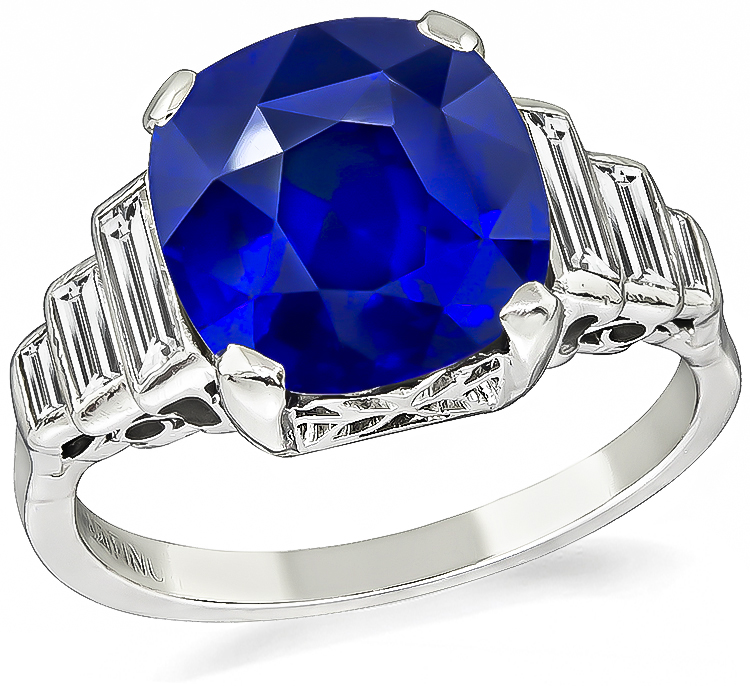 Vintage 4.54ct Ceylon Sapphire Diamond Engagement Ring