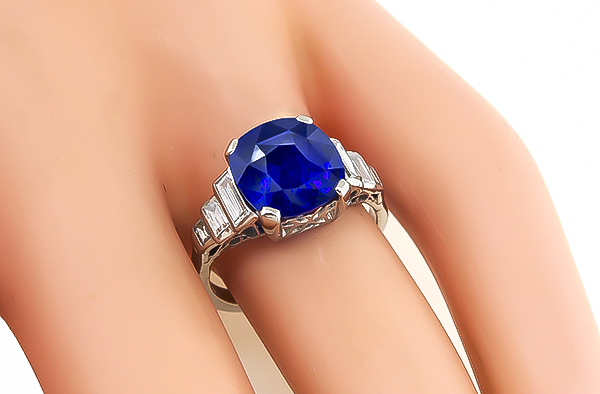Vintage 4.54ct Ceylon Sapphire Diamond Engagement Ring