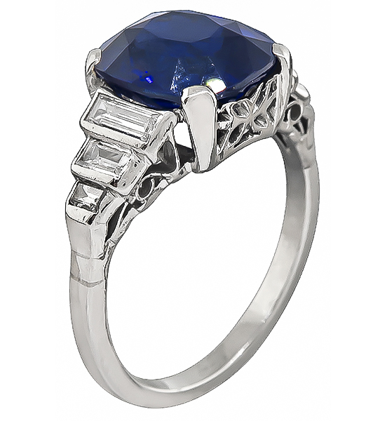 Vintage 4.54ct Ceylon Sapphire Diamond Engagement Ring