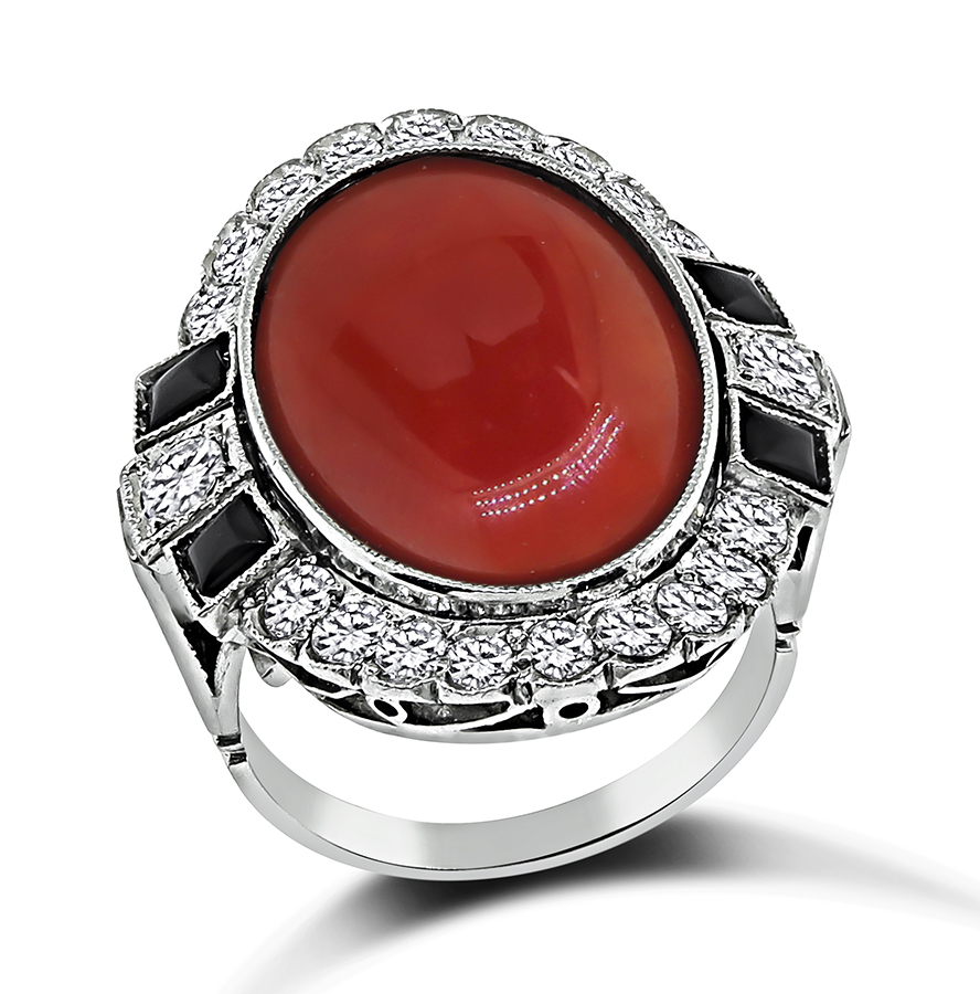 Vintage Coral 1.00ct Diamond Onyx Ring