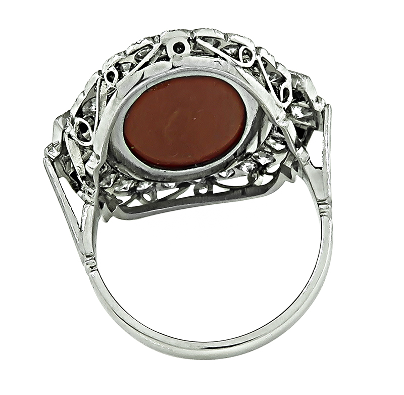 Vintage Coral 1.00ct Diamond Onyx Ring
