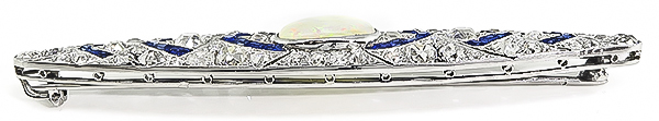Art Deco Opal 4.00ct Diamond 1.00ct Sapphire Pin