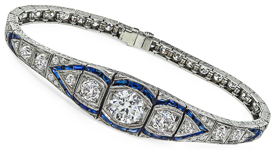 Art Deco 5.63ct Diamond Sapphire Bracelet