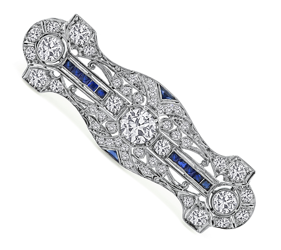 Art Deco 3.85ct Diamond Sapphire Pin