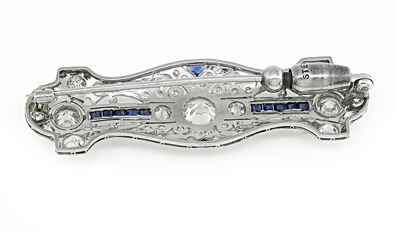 Art Deco 3.85ct Diamond Sapphire Pin