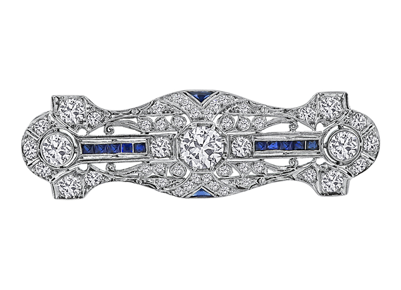 Art Deco 3.85ct Diamond Sapphire Pin