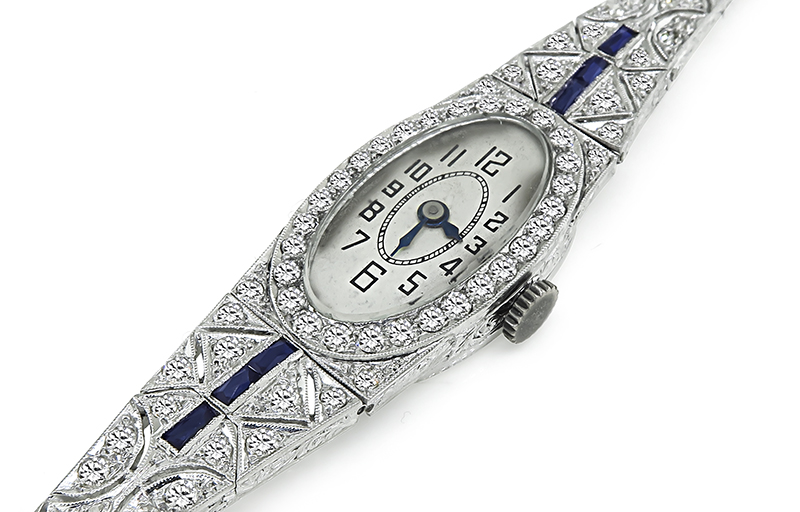 Art Deco 2.50ct Diamond Sapphire Watch